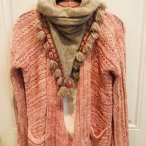 Free People Loose Cable Knit Cardi in Dusty Rose